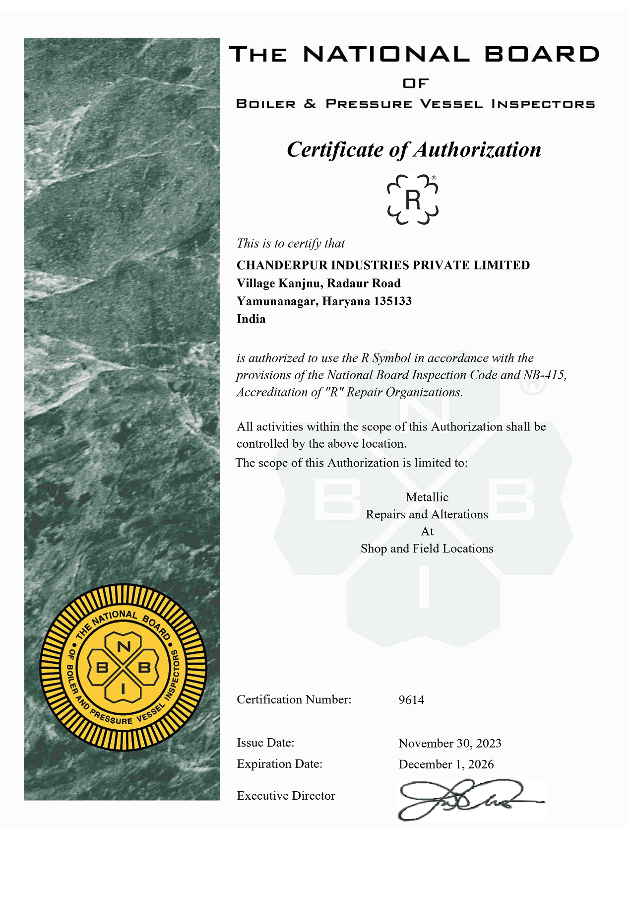 ASME Pressure Vessel Manufacturing Certification